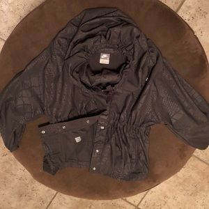 Hooded, cowl neck rain jacket